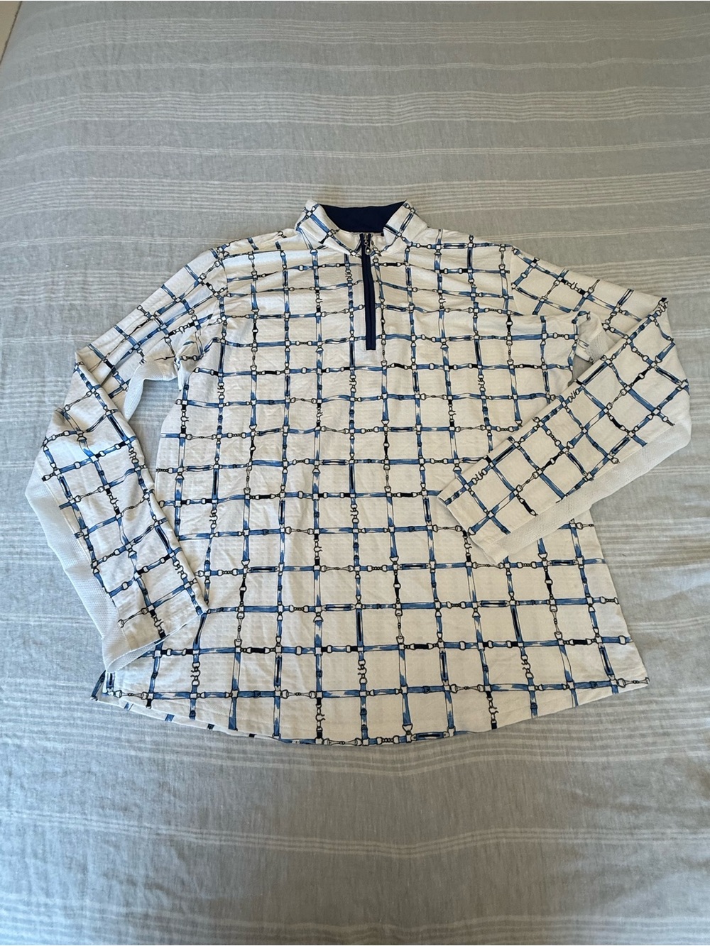 Woman’s  White & Navy Grid Zip-Up UV 50/ cooling